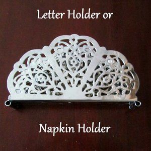 NAPKIN HOLDER, LETTER HOLDER in FILIGREE CHROME, VERY PRETTY for DESK or PARTIES